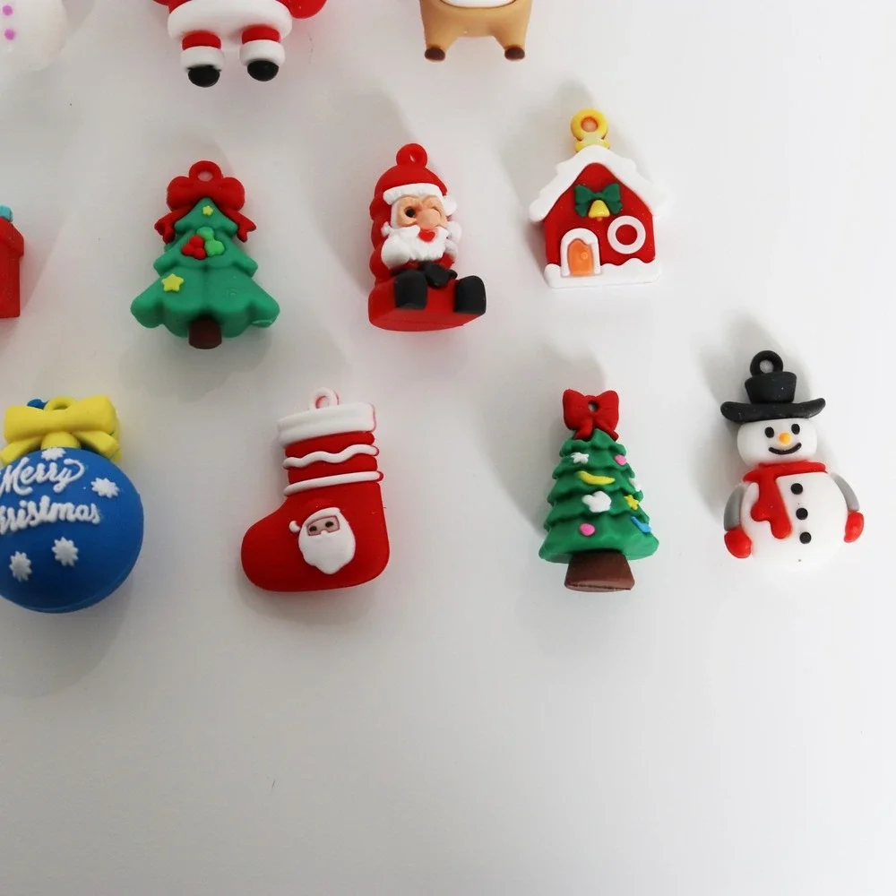 Lot of 21 Miniature PVC Rubber Christmas Tree Ornaments Santa Snow Man Gift Bell